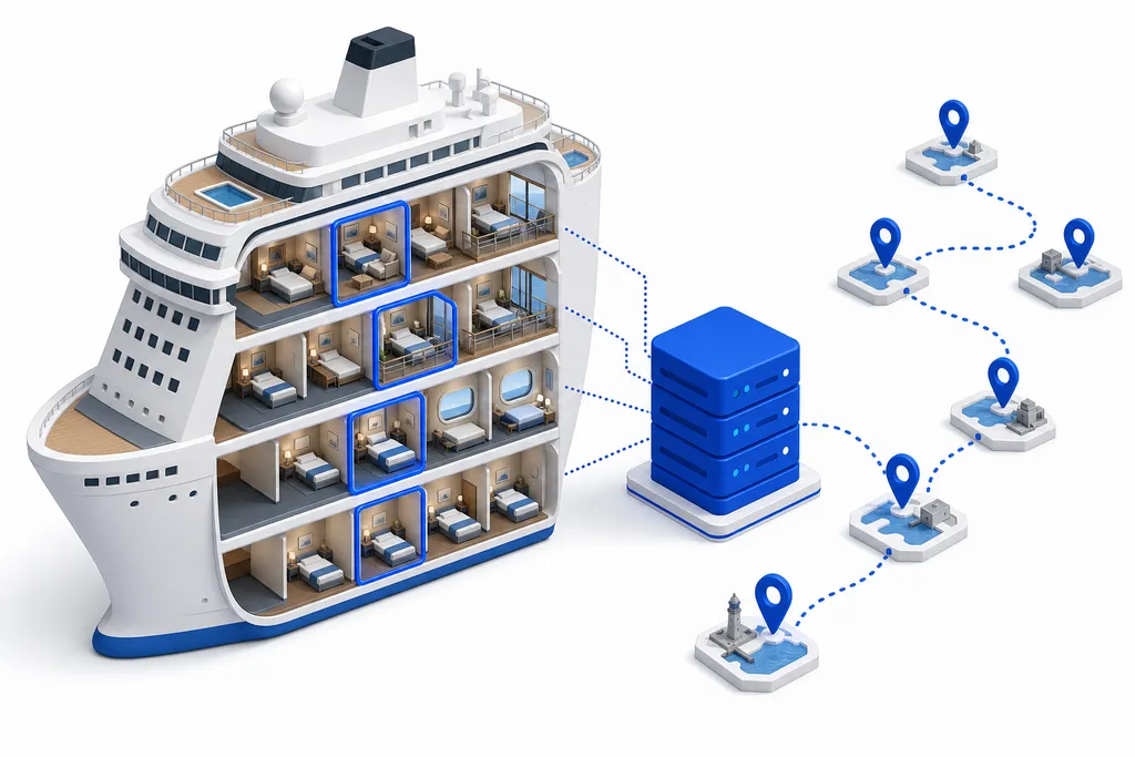 One cruise booking platform receiving sailings, cabin categories and prices from a cruise line system