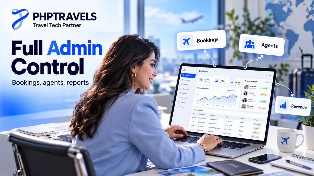 White label travel portal admin panel for travel agencies by PHPTRAVELS, with bookings, markups and reports