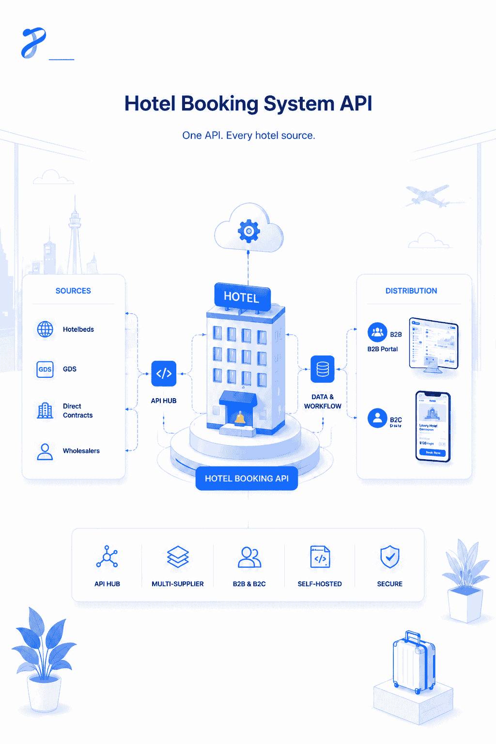 Hotel booking system API connecting suppliers to a travel booking engine