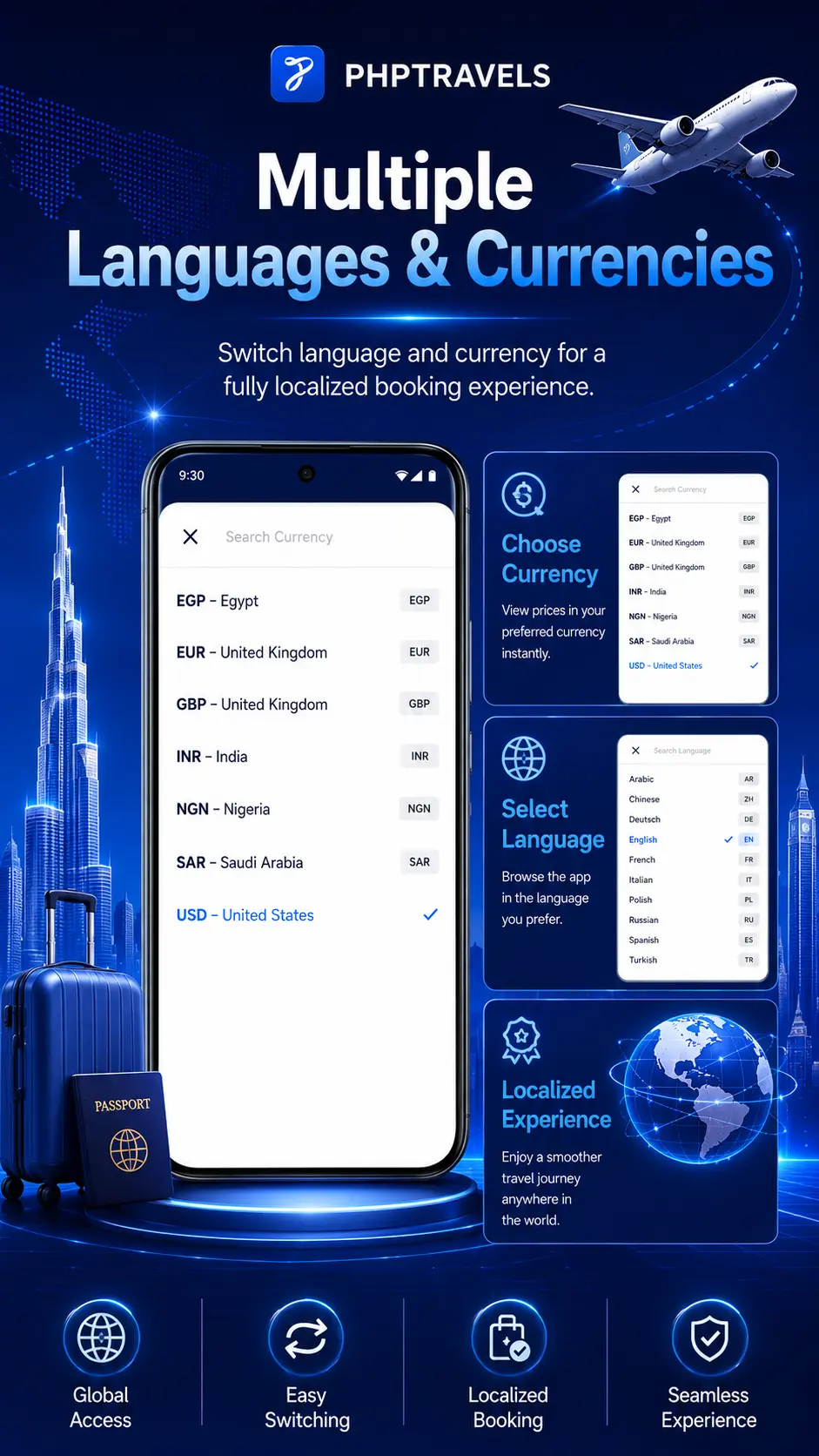 White label mobile travel app interface for bookings itineraries payments and vouchers