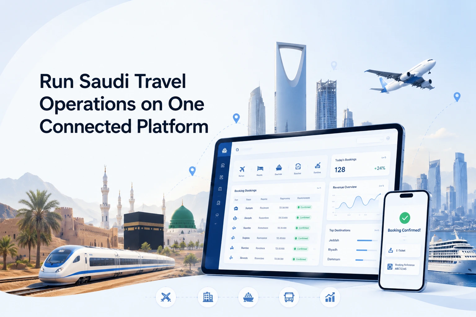Arabic travel agency booking software interface for Saudi Arabia