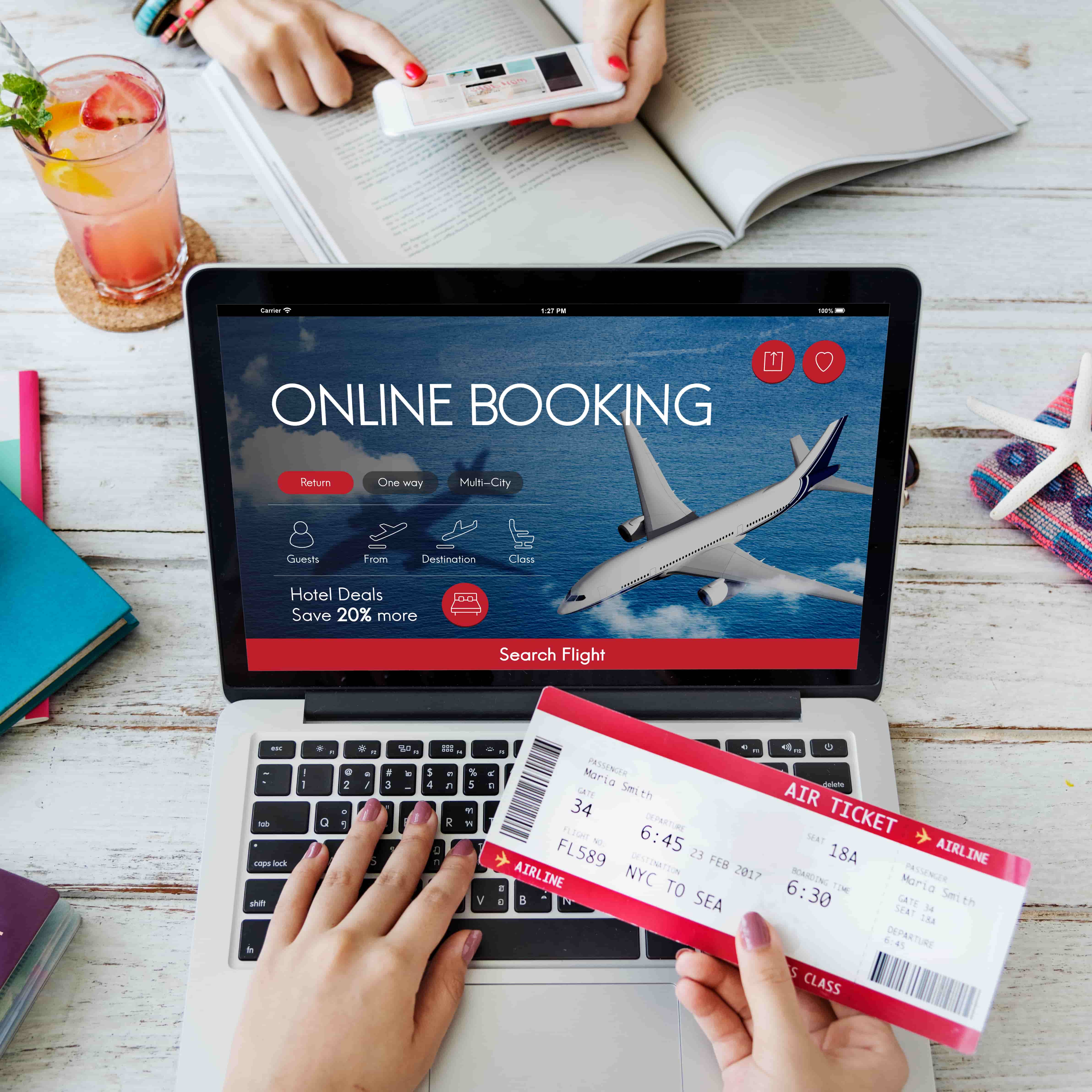 Online booking system dashboard showing reservation workflow payment and travel booking interface