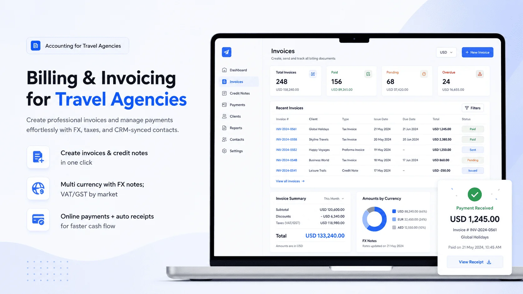 Travel billing and invoicing software screen