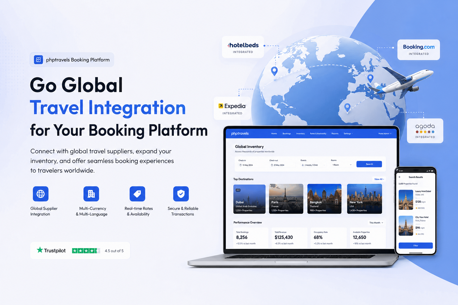 Go Global Travel integration inside a PHPTRAVELS booking platform