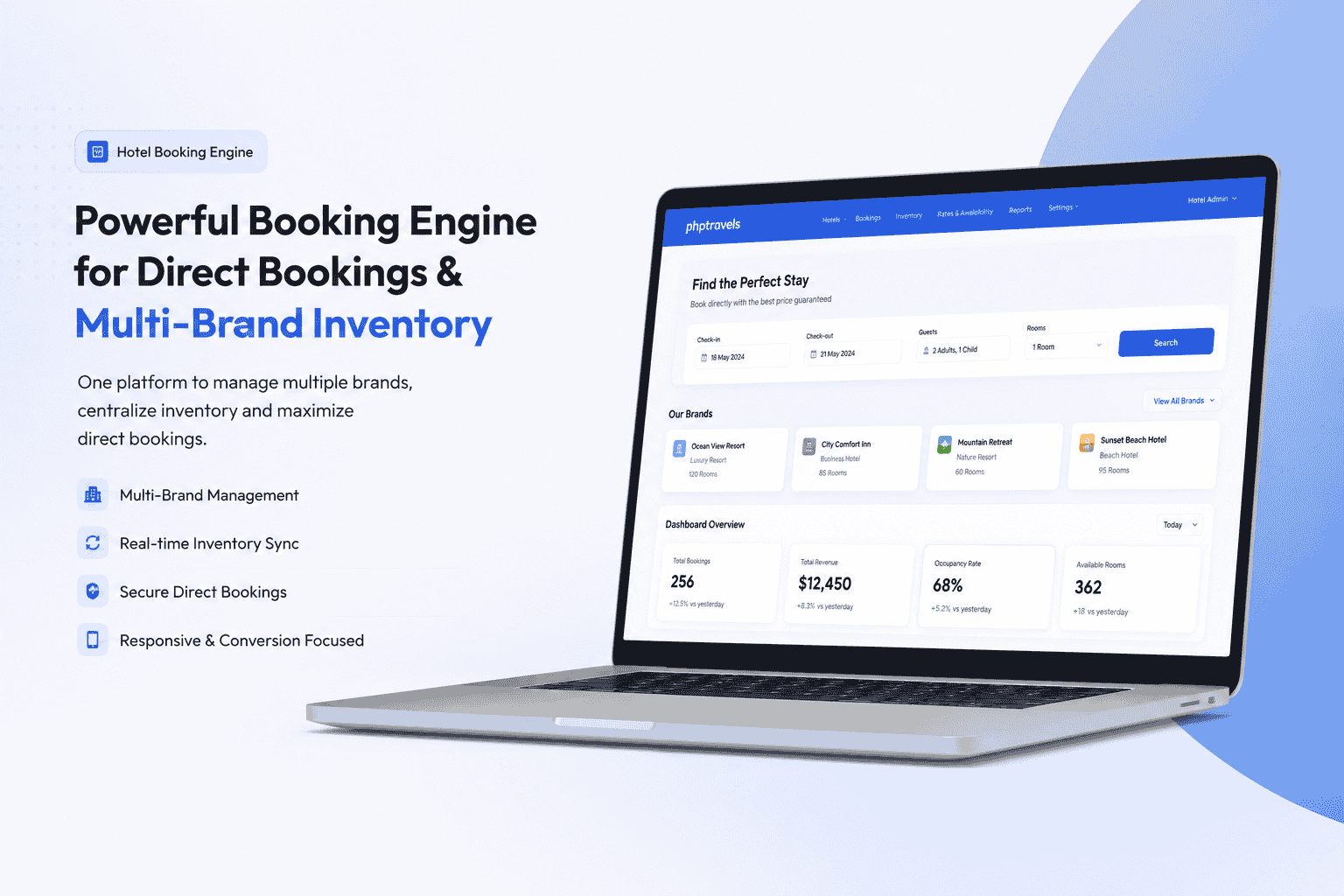 Hotel booking engine UI screenshot