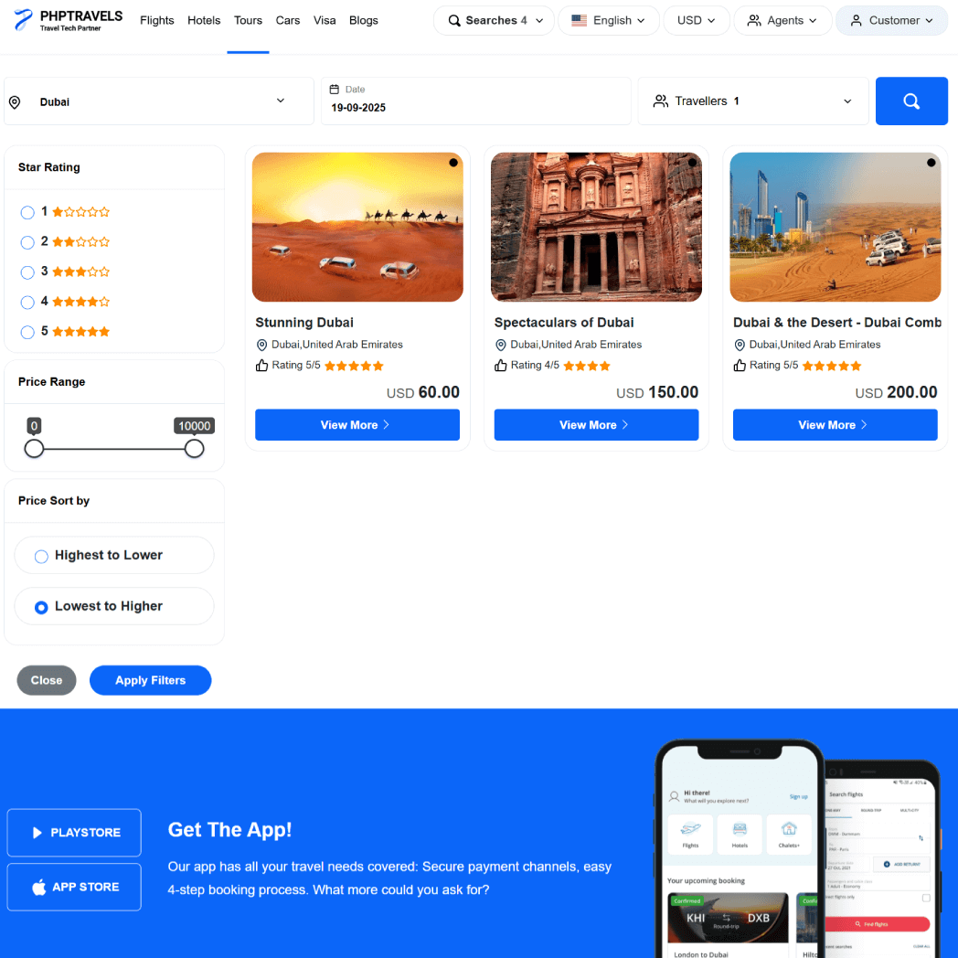 Tour booking and add-ons screenshot