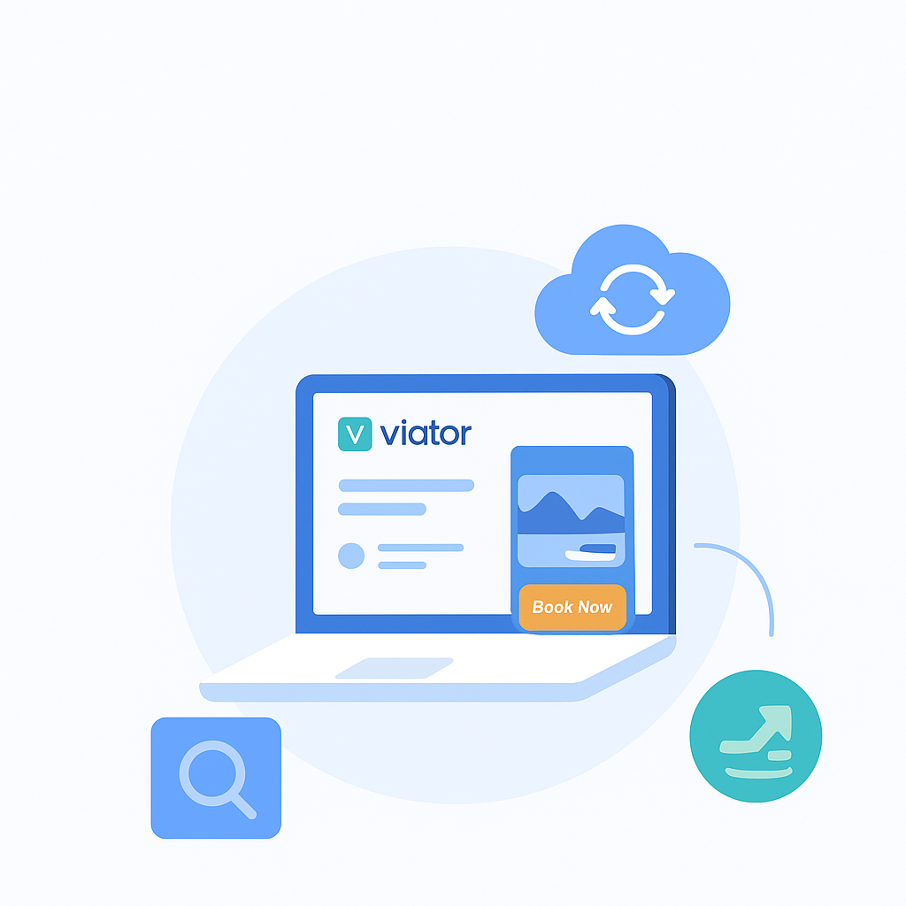 Viator travel agent booking workflow showing tours activities pricing vouchers commission handling and travel platform operations