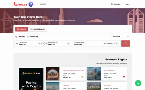 Tazkira.ae homepage at tazkira.ae, built on PHPTRAVELS