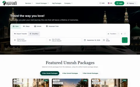 Zyereen homepage at zyereen.com, built on PHPTRAVELS