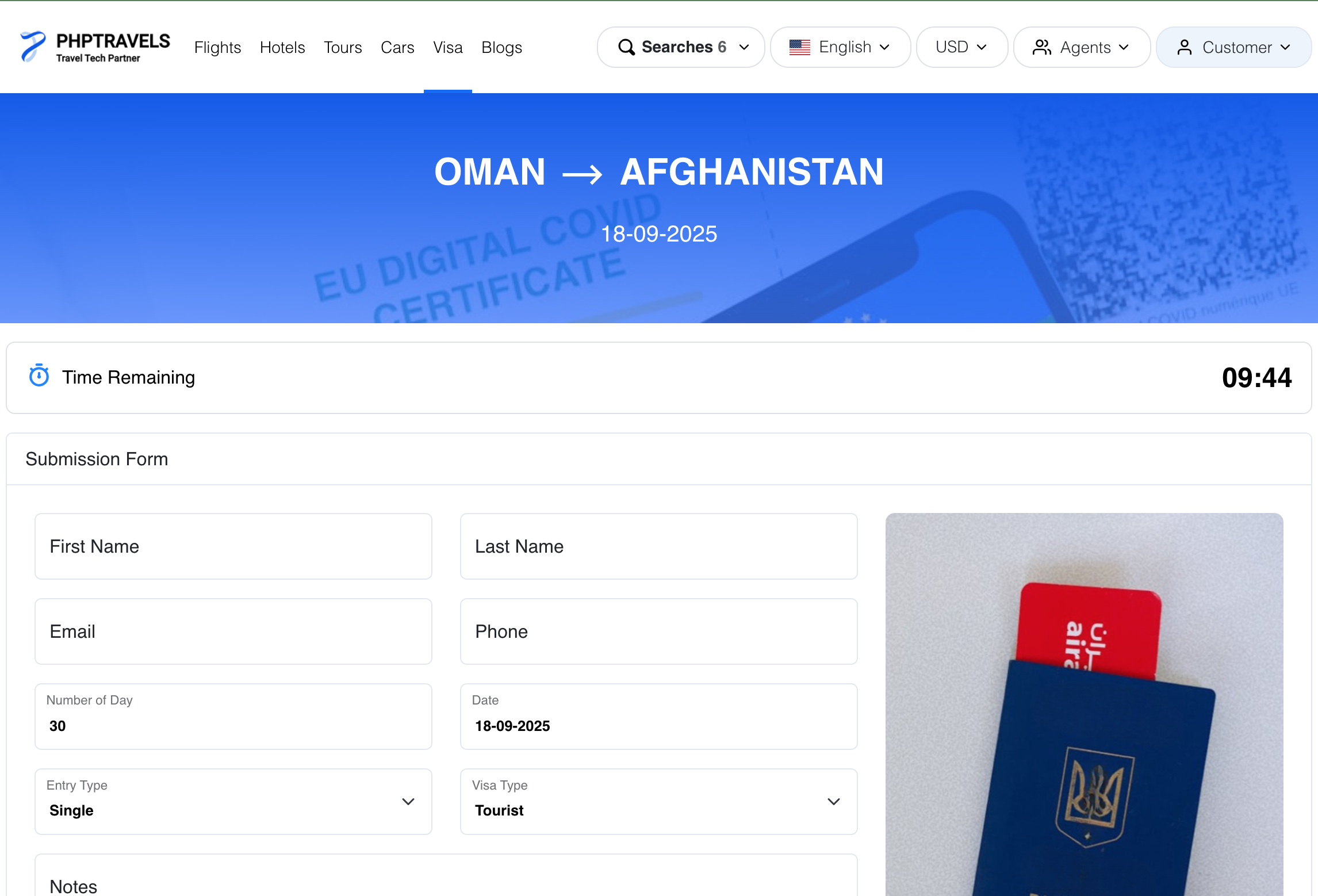 Visa management software dashboard
