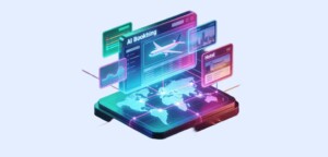Future of travel technology AI booking platform with airline and hotel integration dashboard