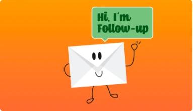 Cartoon envelope character representing sales follow-up email
