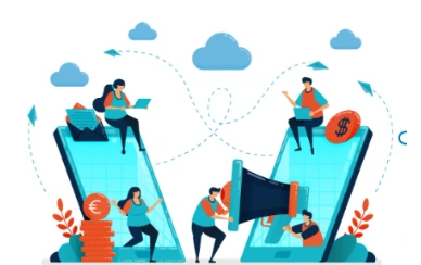 People using smartphones for digital marketing and client referrals