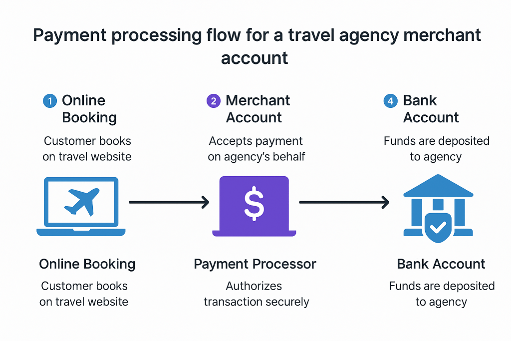 Payment processing flow for a travel agency merchant account