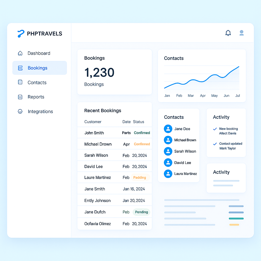 PHPTRAVELS CRM dashboard interface