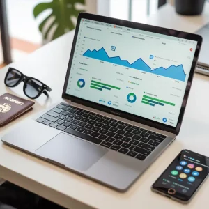 Travel SEO and digital marketing analytics dashboard on laptop