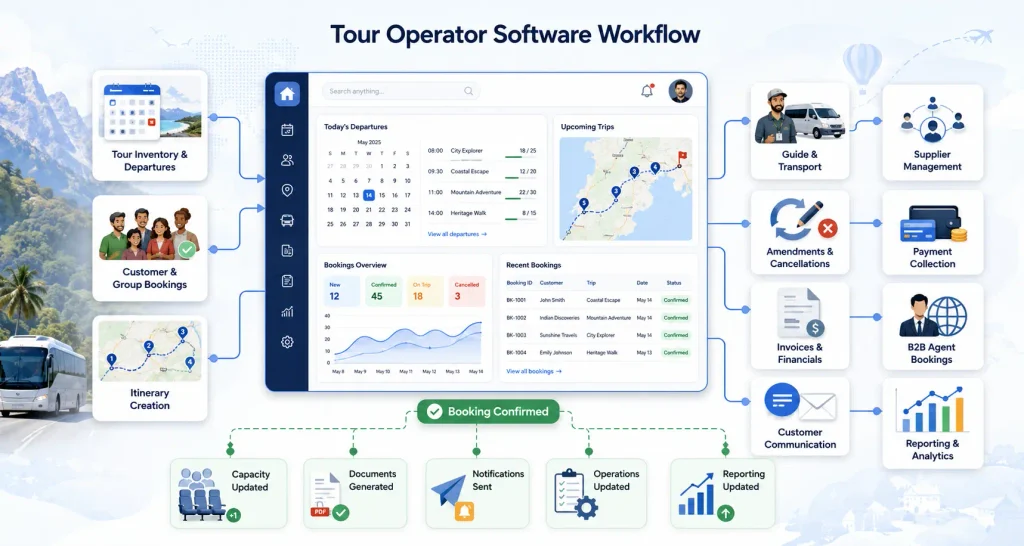 Tour operator software workflow.