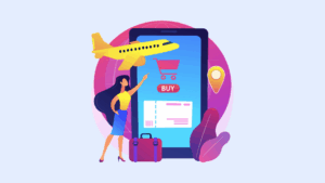 selling flights online through a digital booking platform with airline ticket purchase