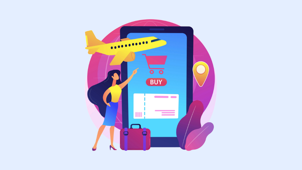 selling flights online through a digital booking platform with airline ticket purchase
