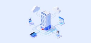 hotel property management system software dashboard illustration for modern hospitality platform.
