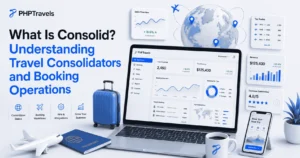 PHPTravels travel consolidator dashboard, booking analytics, APIs, and travel operations interface.