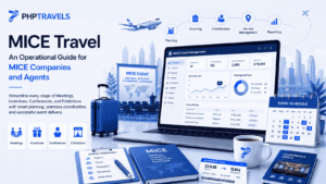 MICE travel management platform showing event planning, attendee coordination, venue sourcing, itinerary management, reporting dashboards, and corporate event operations for meetings, incentives, conferences, and exhibitions.