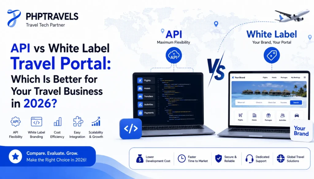 API vs white label travel portal comparison for travel businesses in 2026