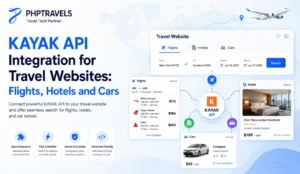 KAYAK API integration for travel websites offering flights, hotels, and car rentals.