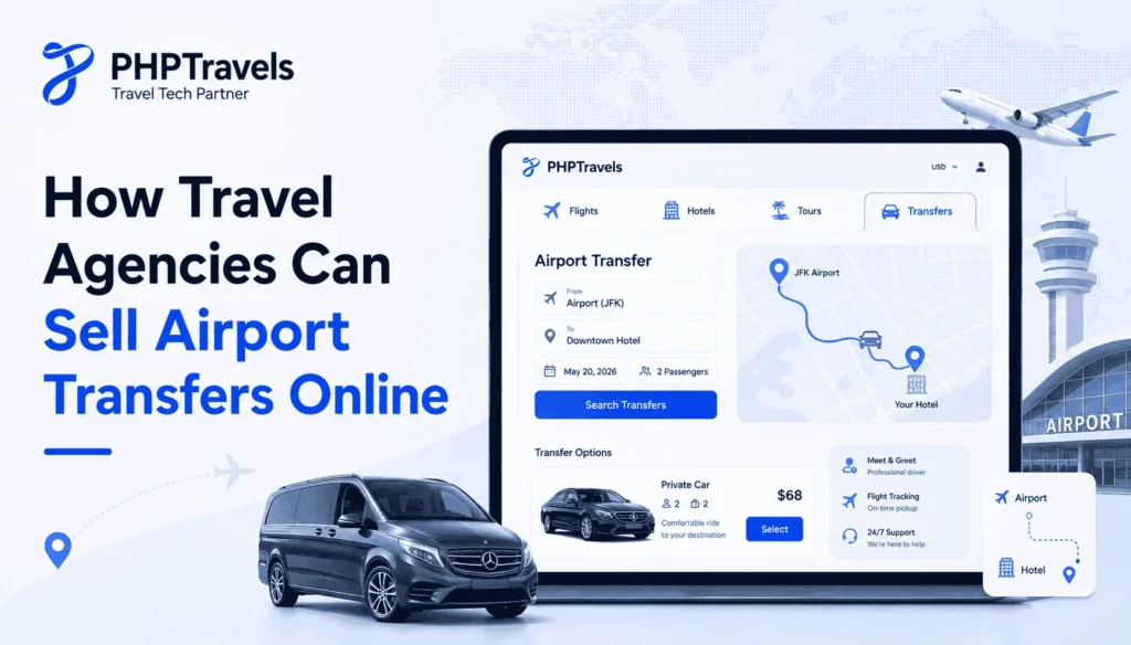 How travel agencies can sell airport transfers online using a travel booking platform.