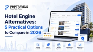 Hotel Engine alternatives comparison showing hotel search, pricing, booking experience, integrations, and performance in 2026.