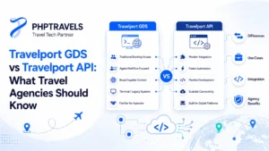 Travelport GDS vs Travelport API comparison for travel agencies, showing differences in workflows, automation, PNR handling, ticketing, and booking integration.
