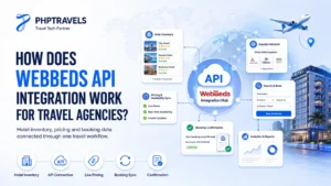 WebBeds API integration for travel agencies connecting hotel inventory, live pricing, availability, booking confirmation and reporting.