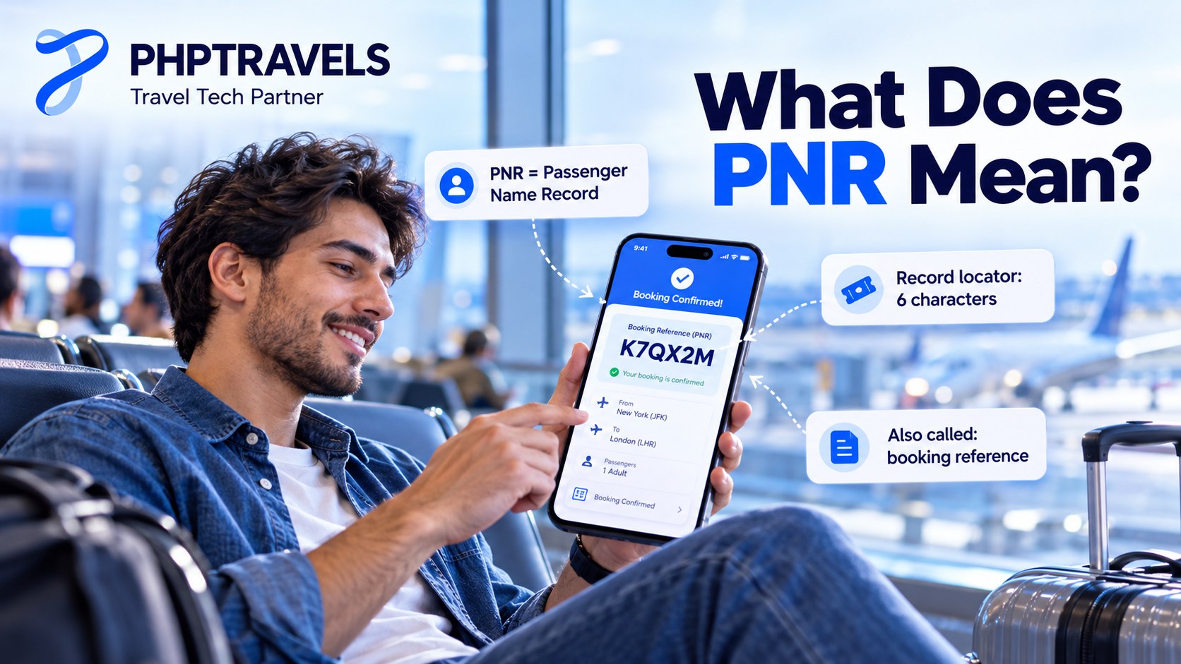 Traveller viewing a six-character PNR record locator on a flight booking confirmation
