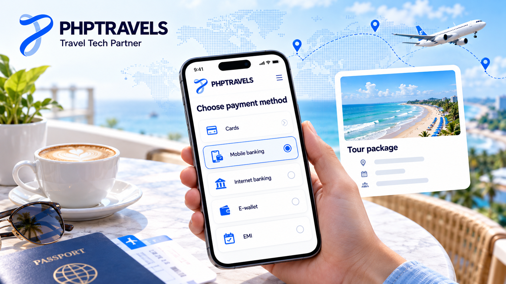 Customer choosing cards, mobile banking, internet banking, e-wallet or EMI at checkout