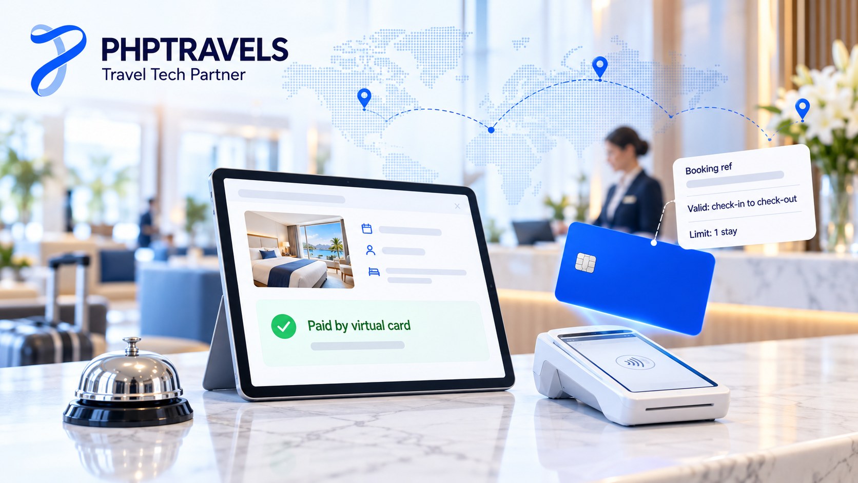 Single-use virtual card paying a hotel reservation at check-in