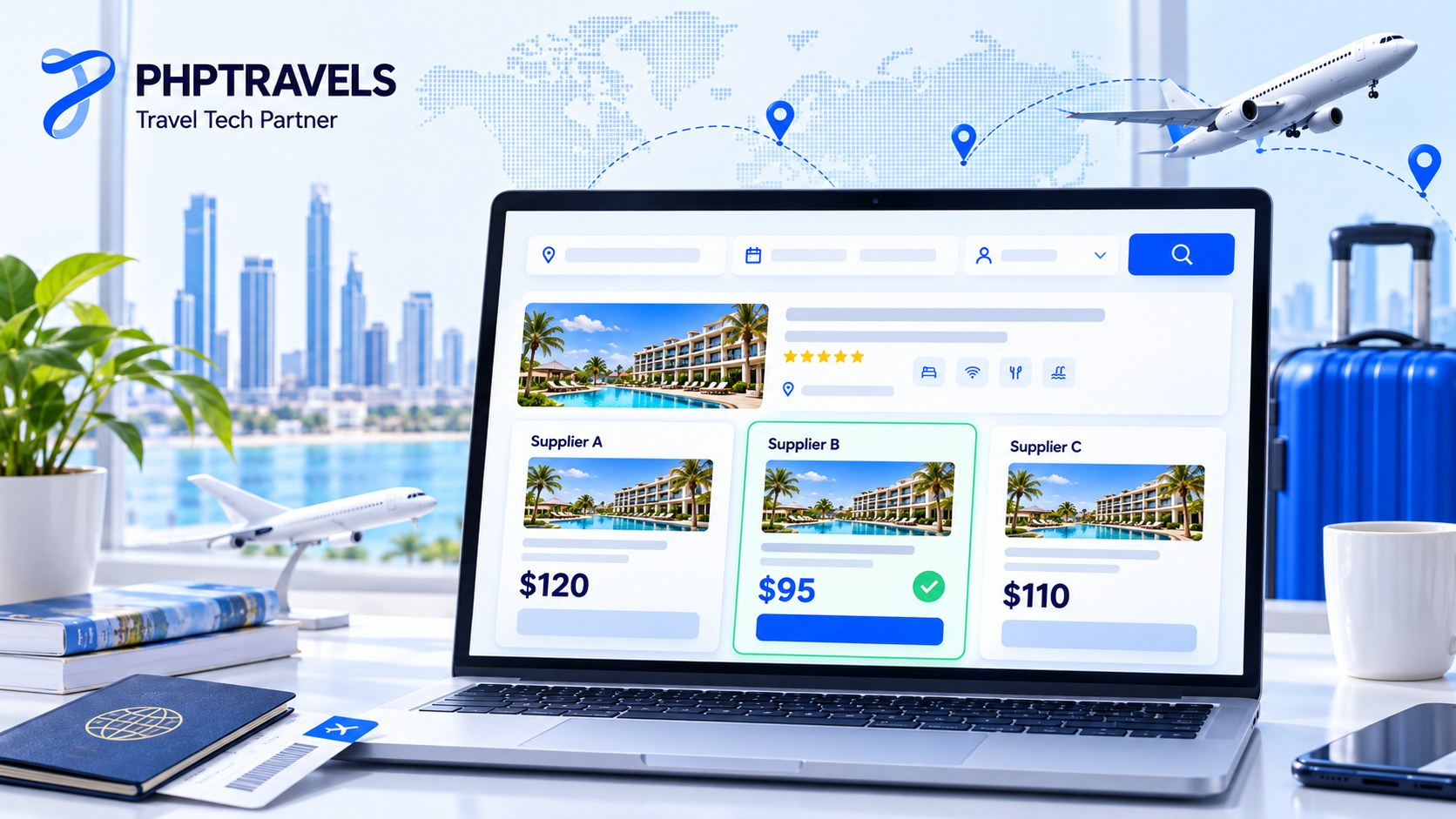 Comparing rates for the same hotel across several B2B wholesalers