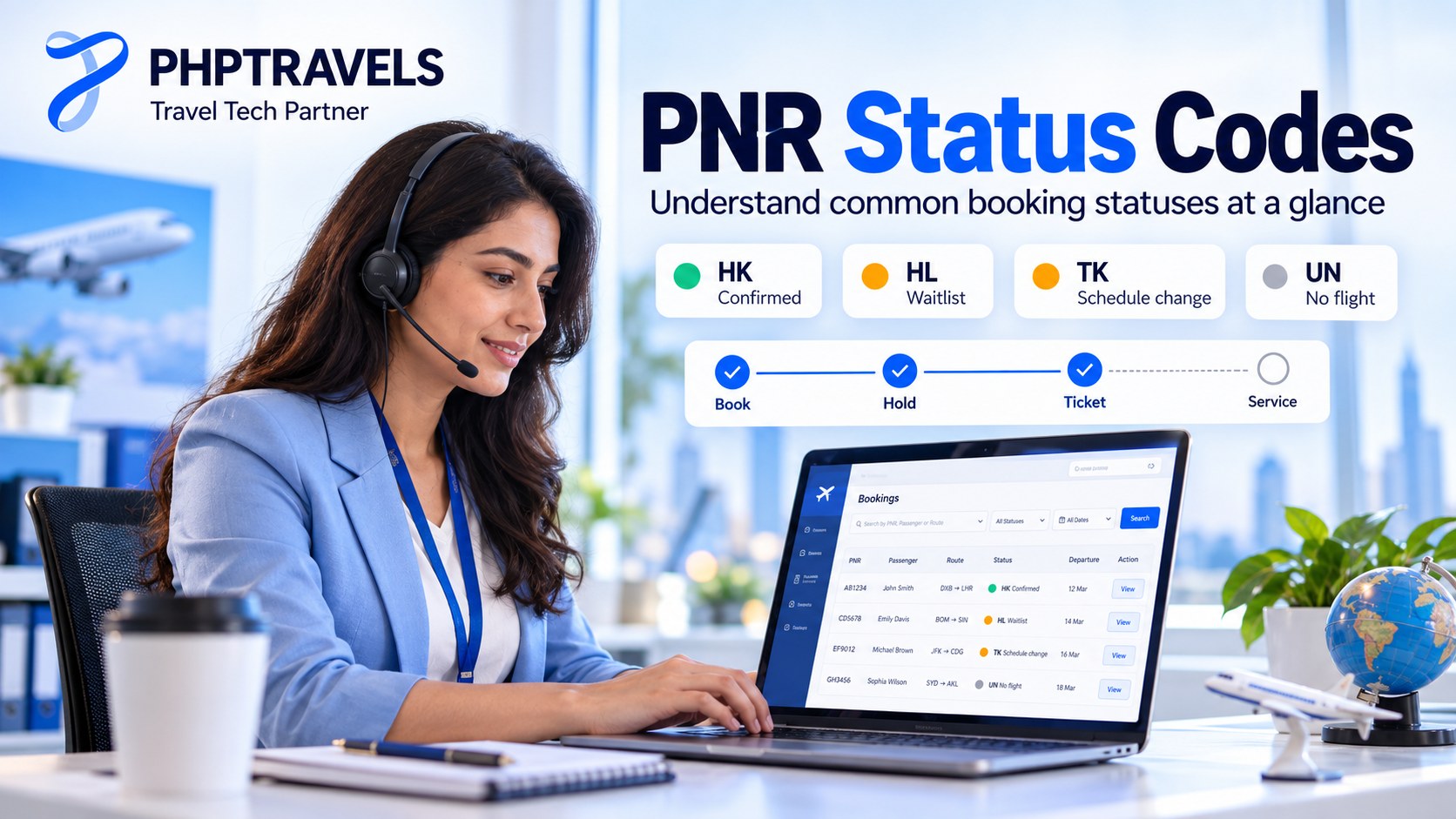 PNR status codes HK, HL, TK and UN on a booking lifecycle timeline