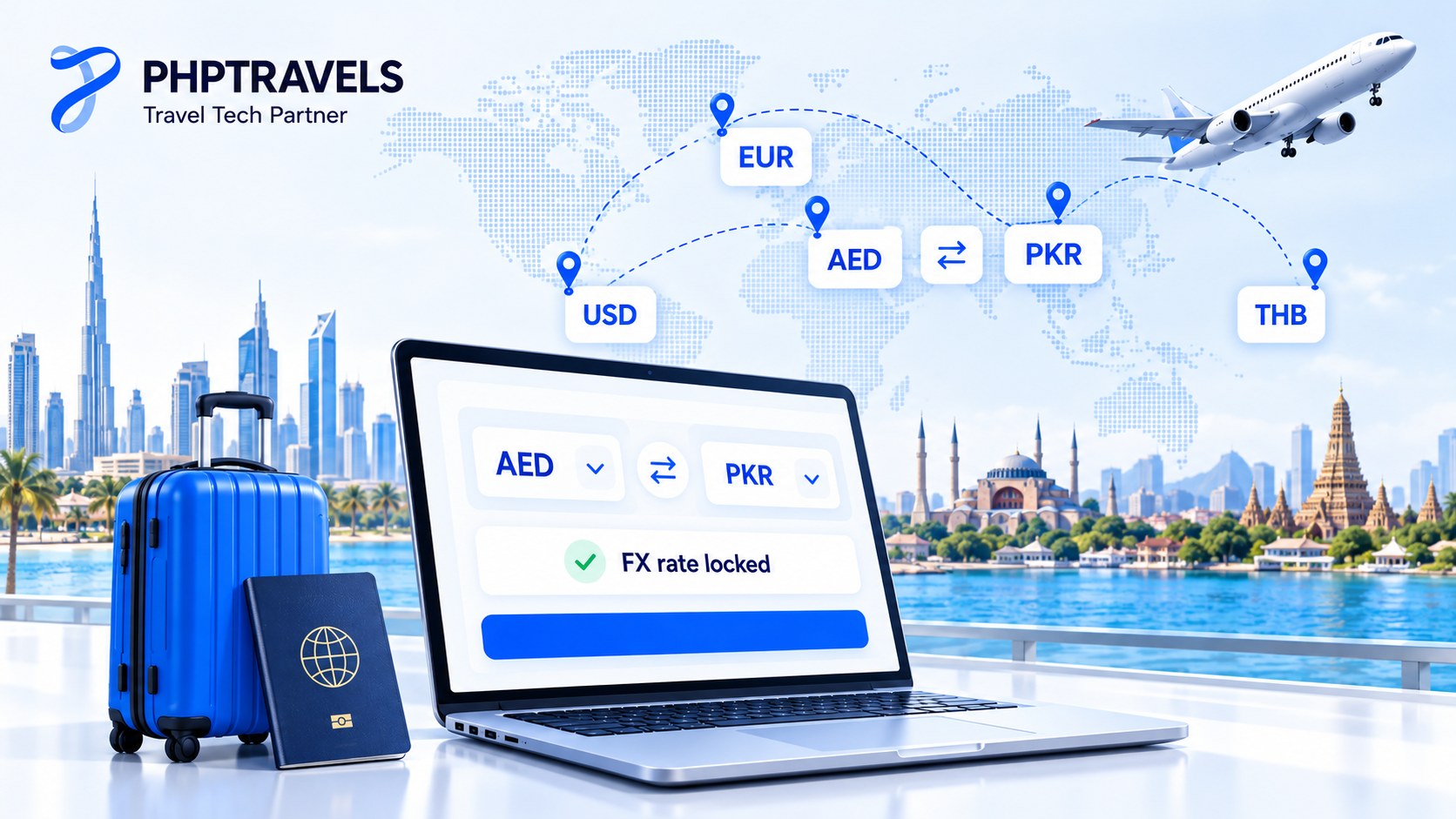 Cross-border B2B travel payments in several currencies with FX rate controls