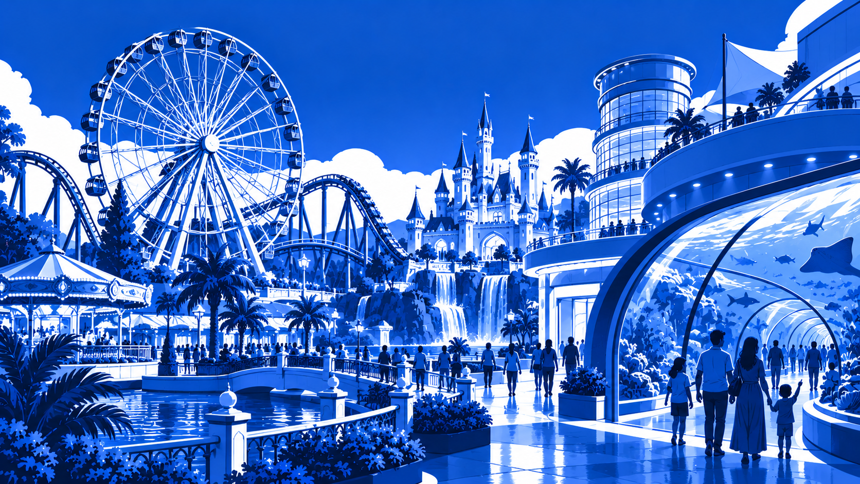 Entertainment tourist attractions theme park Ferris wheel and aquarium