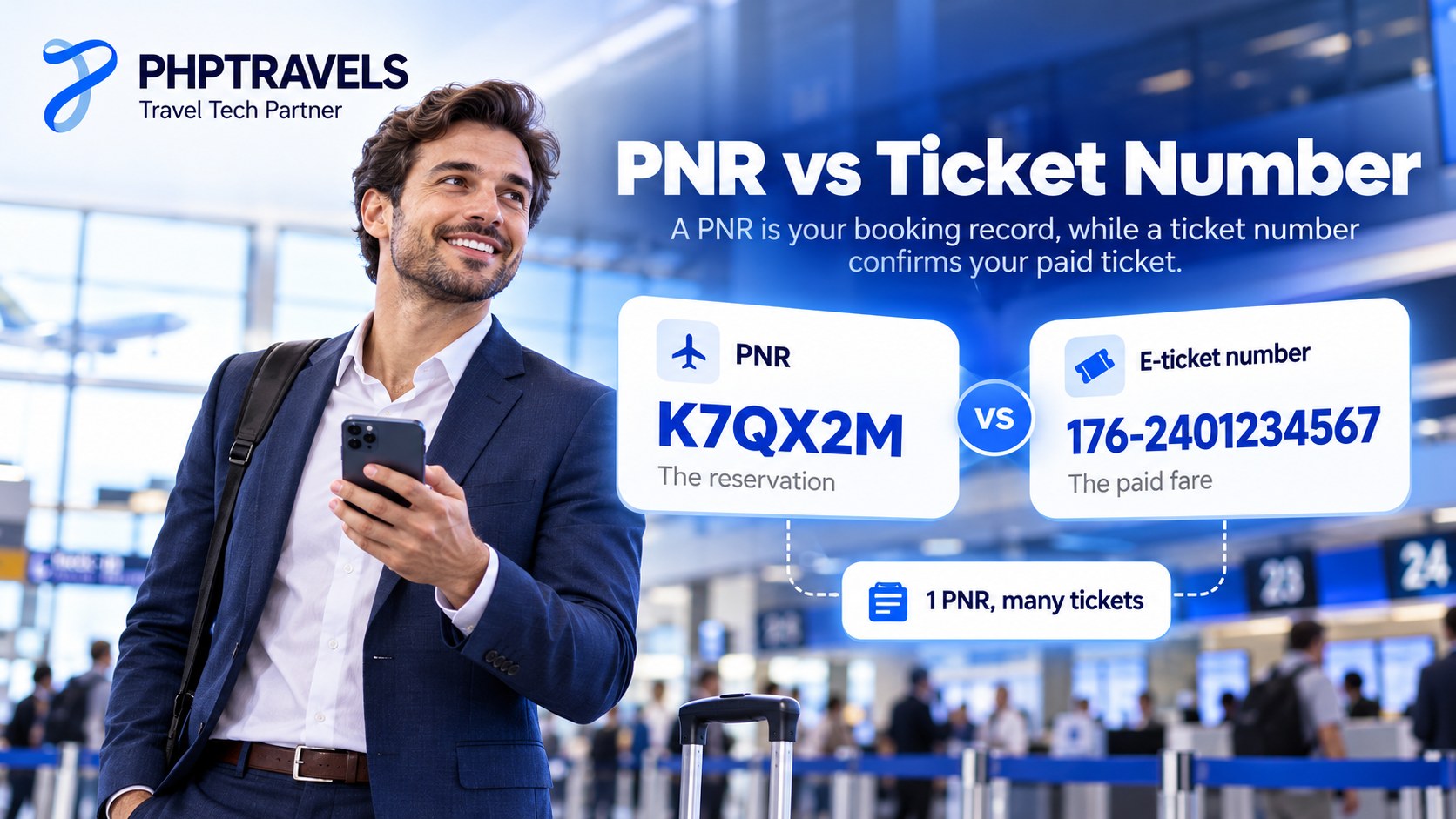 Comparison of a PNR booking reference and a 13-digit e-ticket number