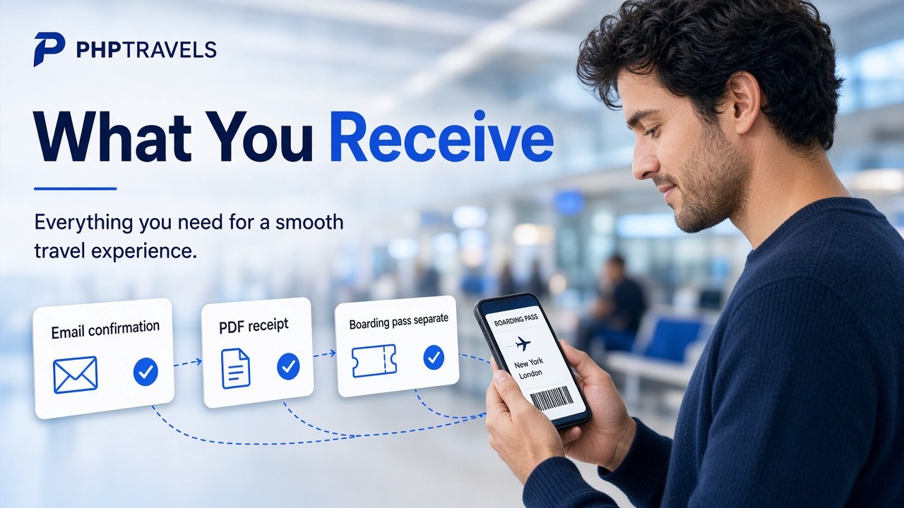Traveller with mobile boarding pass and e-ticket confirmation cards