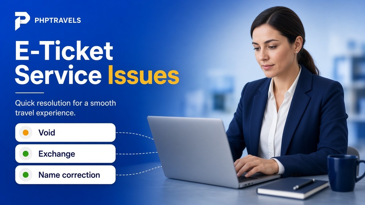 Travel agent handling e-ticket void, exchange and name correction