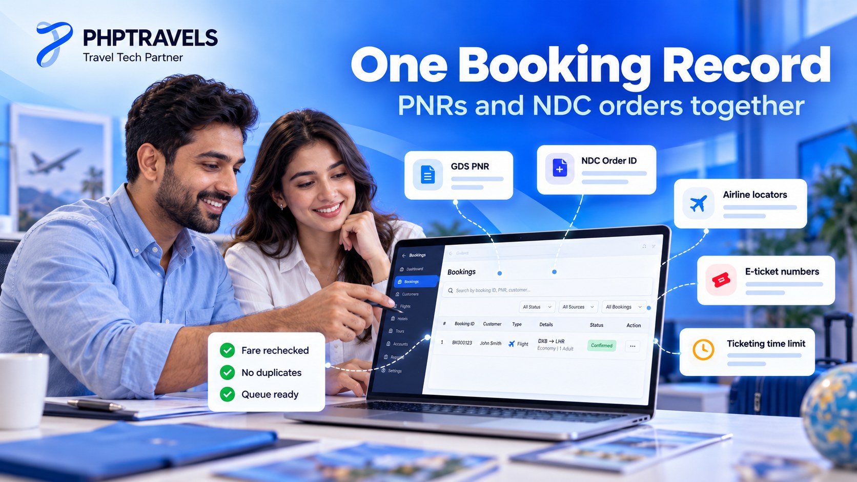 Booking software storing GDS PNR, NDC order ID, airline locators and ticket numbers on one record