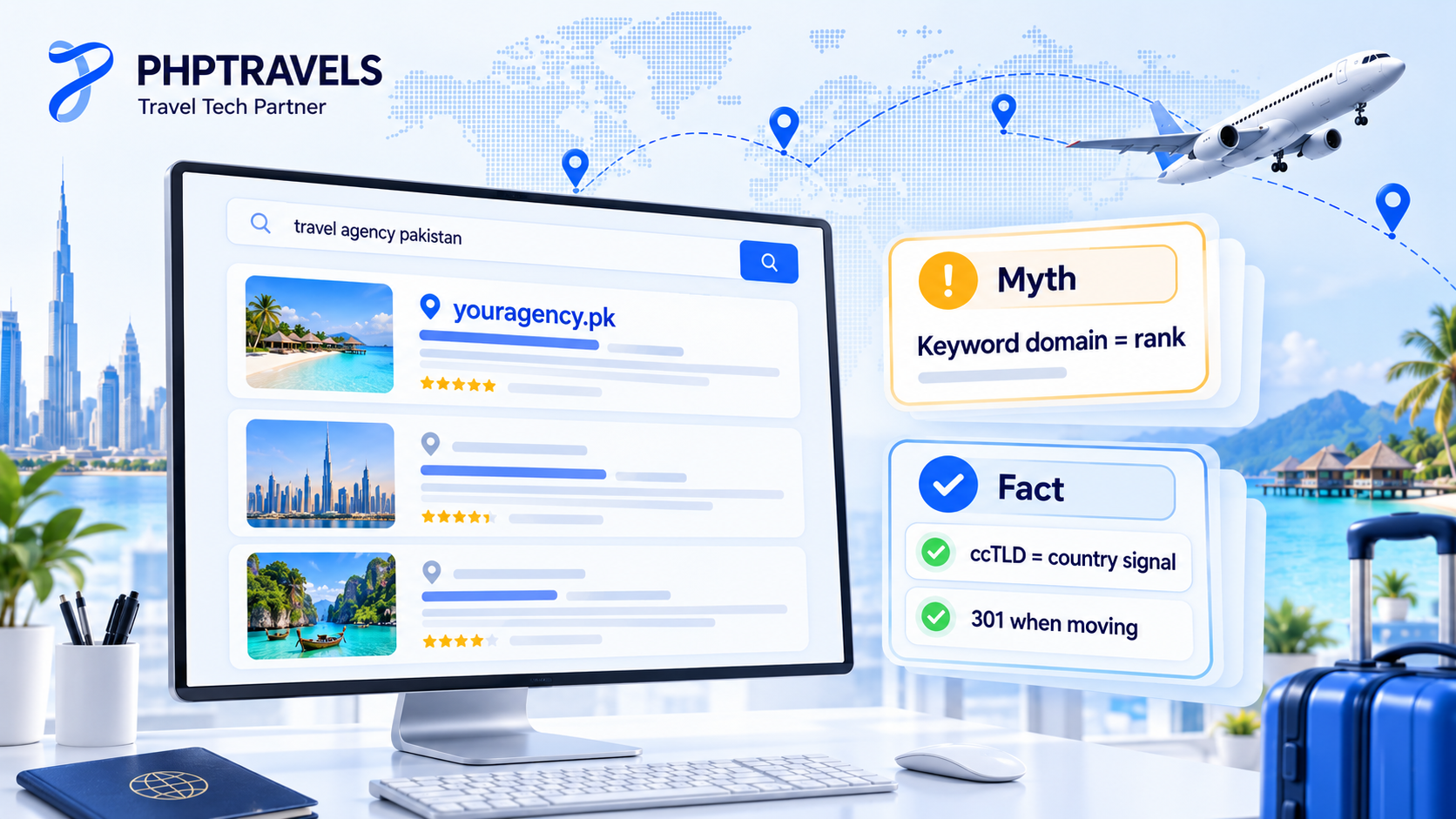 Domain names and SEO myths versus facts for travel websites