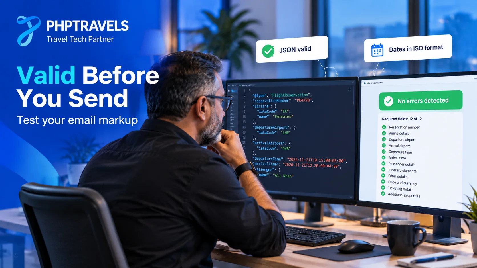 FlightReservation JSON-LD snippet validated with no errors