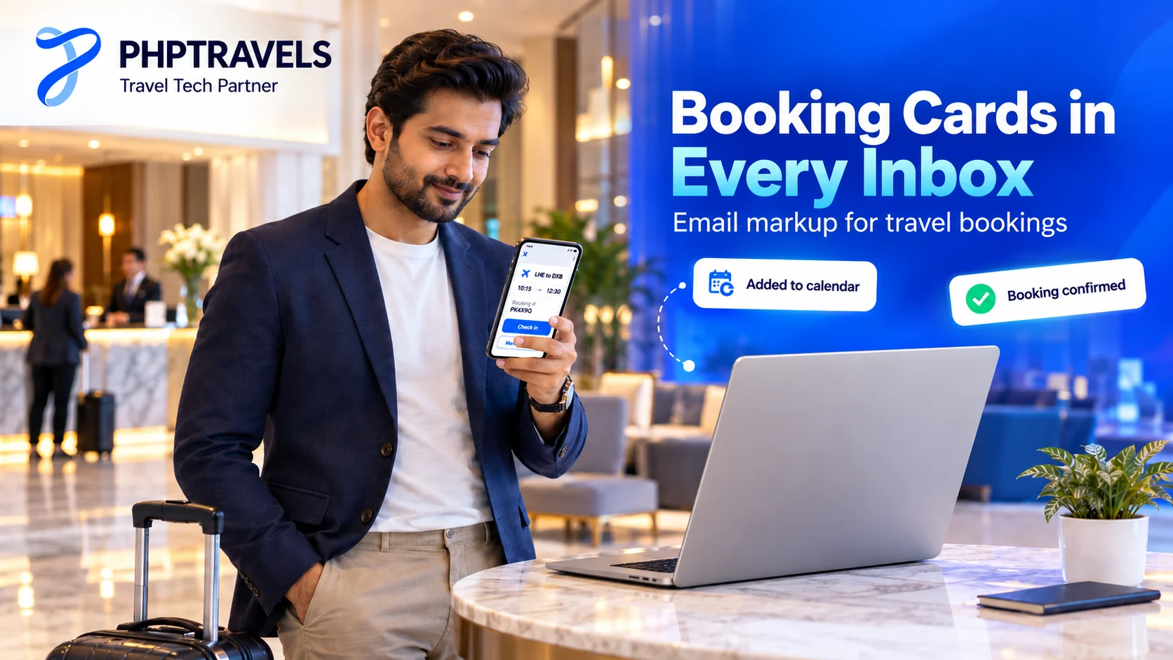 Gmail booking cards showing a flight confirmation summary at the top of a booking e-mail
