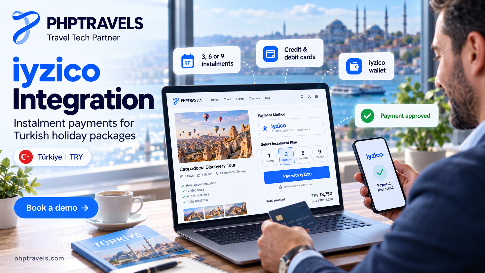 Istanbul tour operator offering instalment payments through iyzico on a PHPTRAVELS checkout