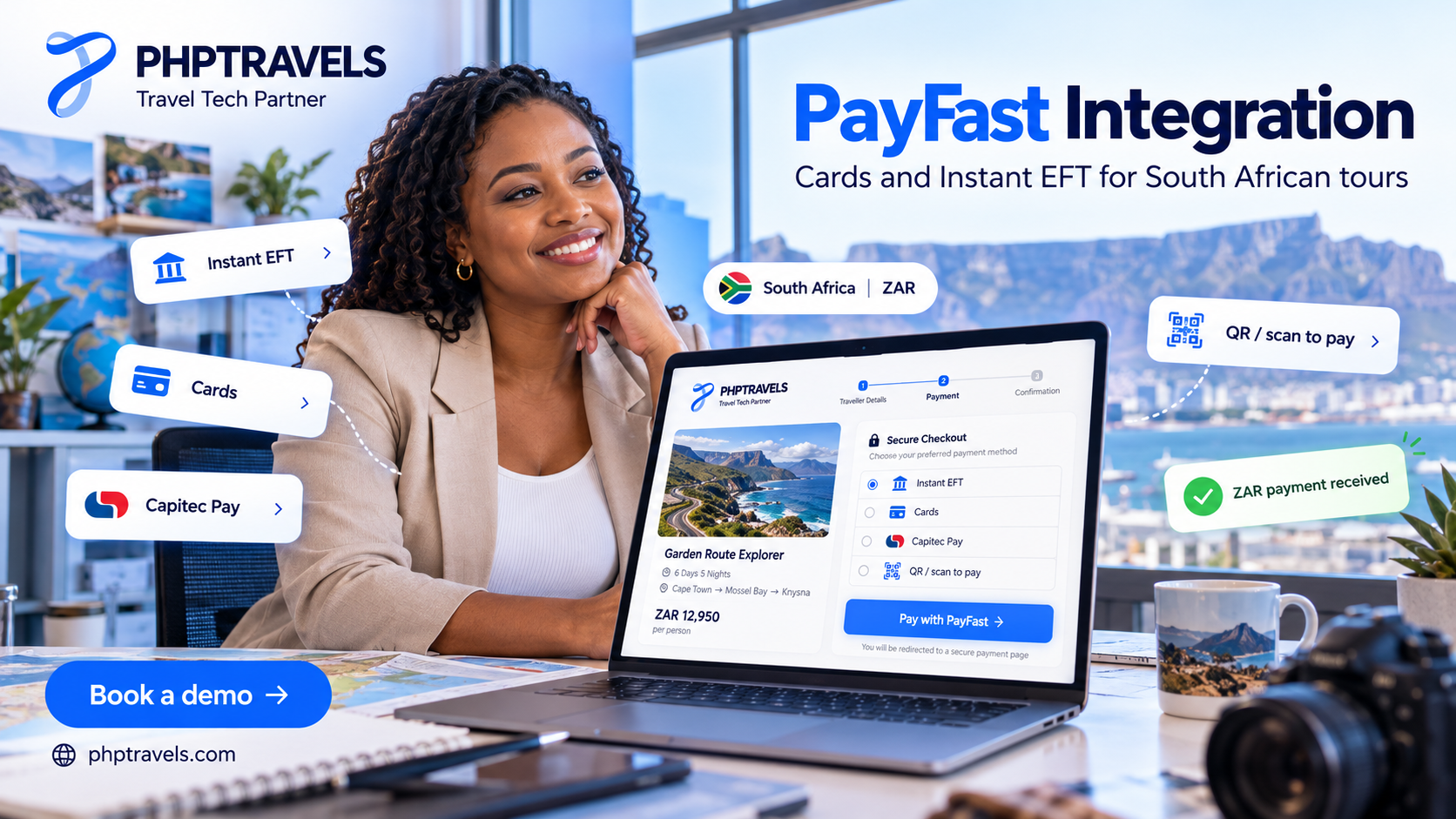 Cape Town tour operator receiving an Instant EFT payment through PayFast in PHPTRAVELS