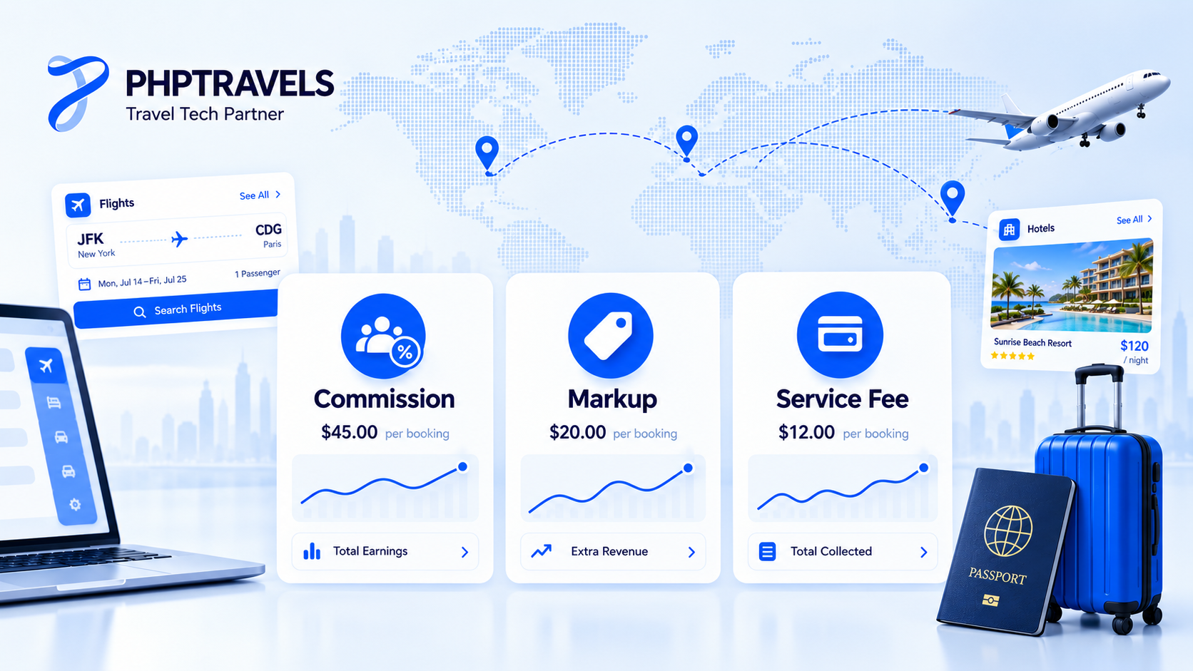 Three pricing models compared side by side: supplier commission, net rate markup and traveler service fee