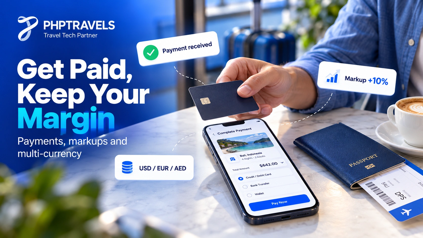 Travel portal payment gateway integration with markup rules and multi-currency checkout for online travel portal software